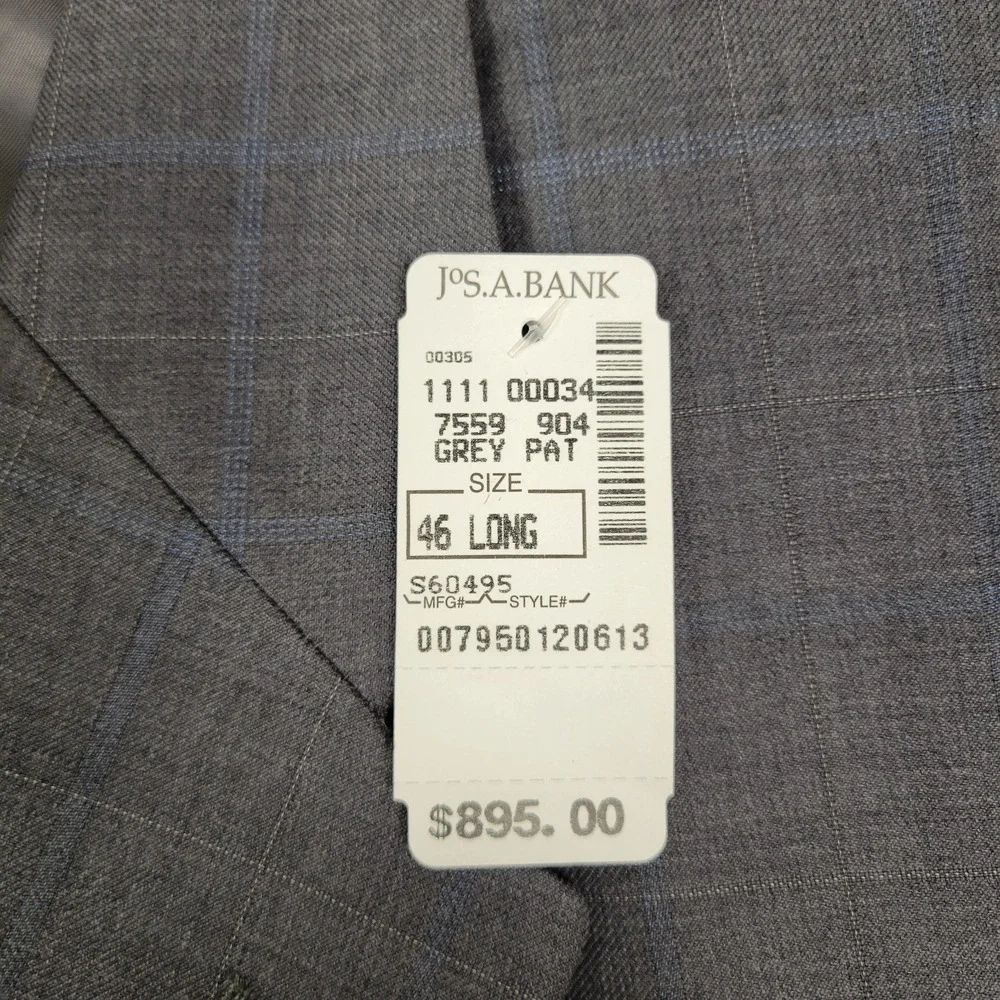 JO S A BANK Signature Collection Men's 46L Gray Blue Plaid 100% Wool Blazer Coat